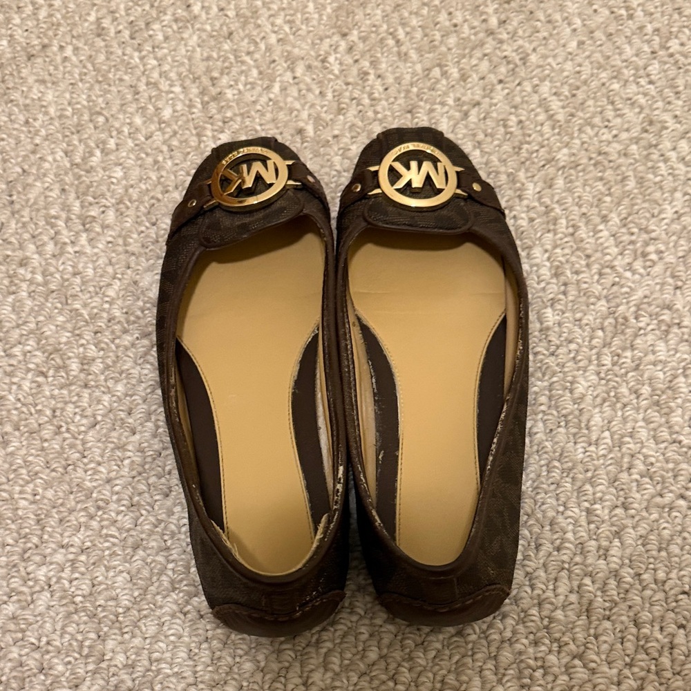 Michael Kors Chocolate Loafers with Gold Emblem